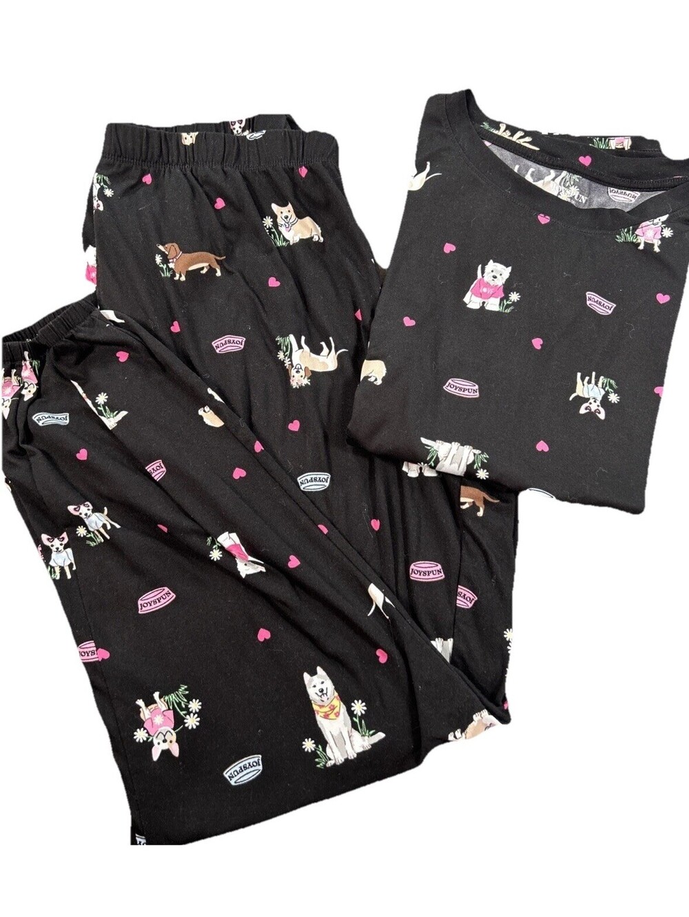 Joyspun Size XL NWOT Black Two-Piece Dogs Pajama Set Knit Shirt Sleeve